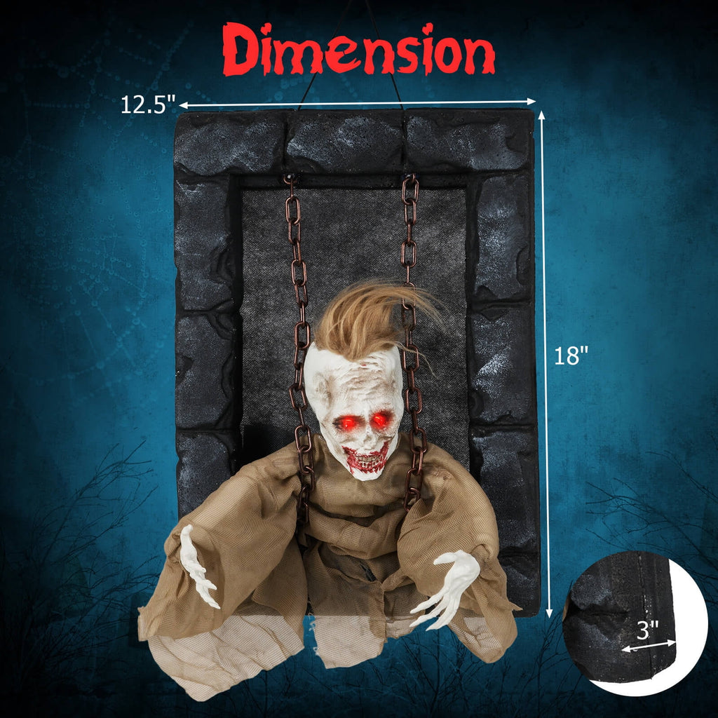 Costway Halloween Hanging Animated Zombie Prisoner Decoration Glowing Eye Indoor Outdoor