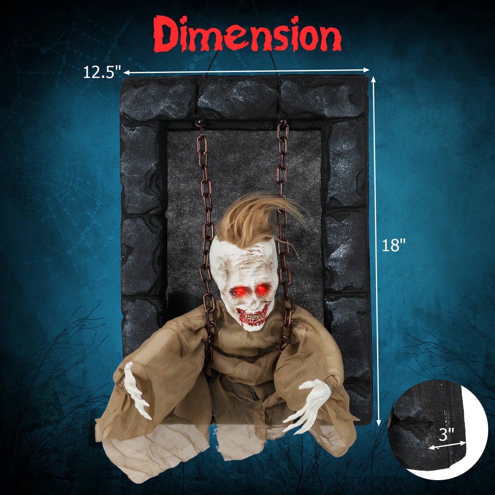 Costway Halloween Hanging Animated Zombie Prisoner Decoration Glowing Eye Indoor Outdoor