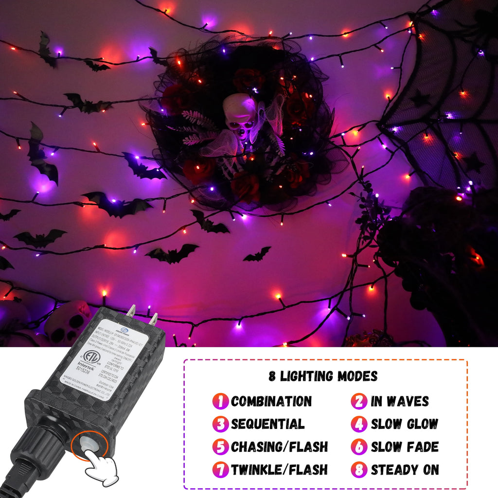 Magotan 300 LED 98 ft Halloween Lights Outdoor Indoor Orange and Purple Halloween Decorations String Lights