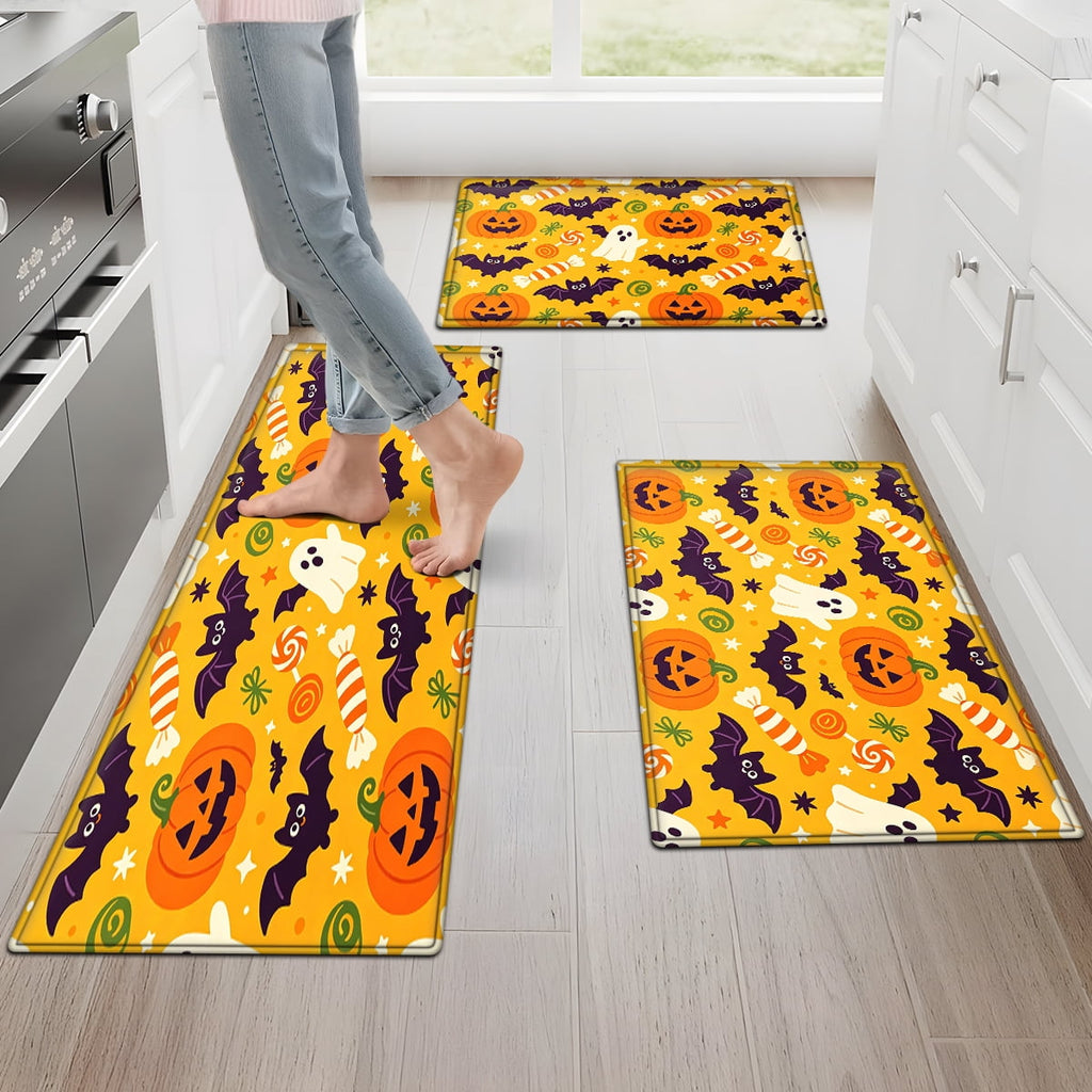CCTFS Halloween Pumpkin Bat Candy 1Pc Flannel Mat and Kitchen Rugs,Soft Non-slip,Perfect for Home Bathroom