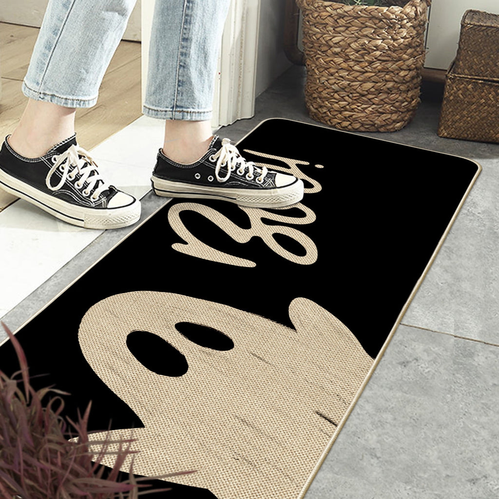 Sm:)e Polka Dot Black Cat, Jack-O'-Lantern, Ghost Halloween Welcome Doormat, 17x29 Inch