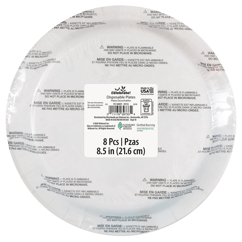 Cute Ghosts Disposable Paper Plates, Multicolor, 8.5", 8 Count, Halloween by Way To Celebrate