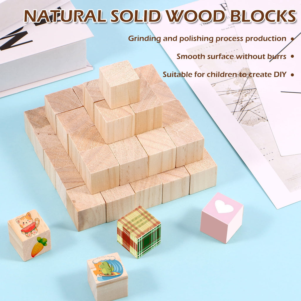 AEVXKHI 50PCS 1 inch Wood Blocks for Crafts, Unfinished Wood Square Blocks, Natural Pine Wooden Cubes, Wood Cubes Blocks for Painting Model Making Crafts DIY Project