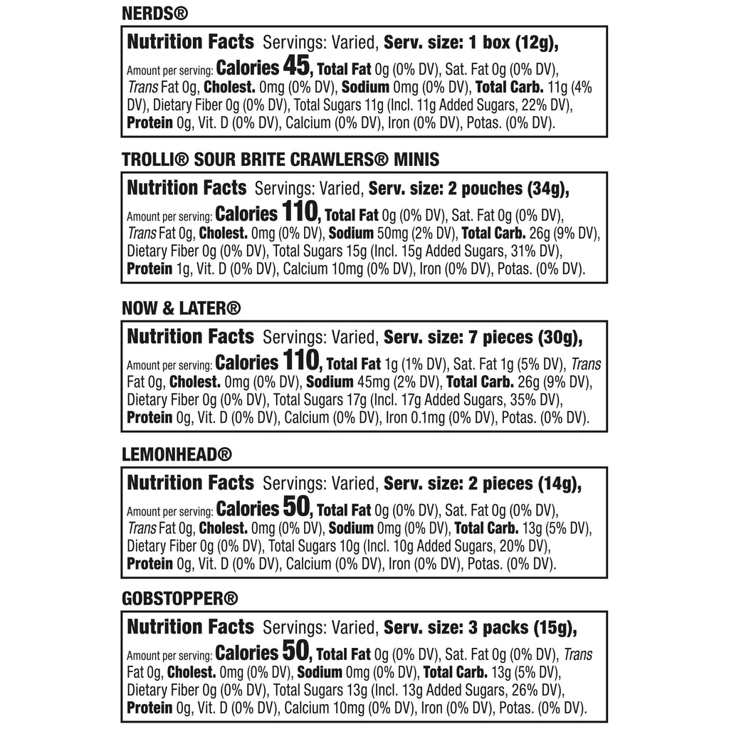 Nerds Classic Fun Halloween Trick-or-Treat Variety Bag, Trolli, Now and Later, Lemonhead, Gobstopper, and NERDS Original, 200 Pieces, 54 Ounces