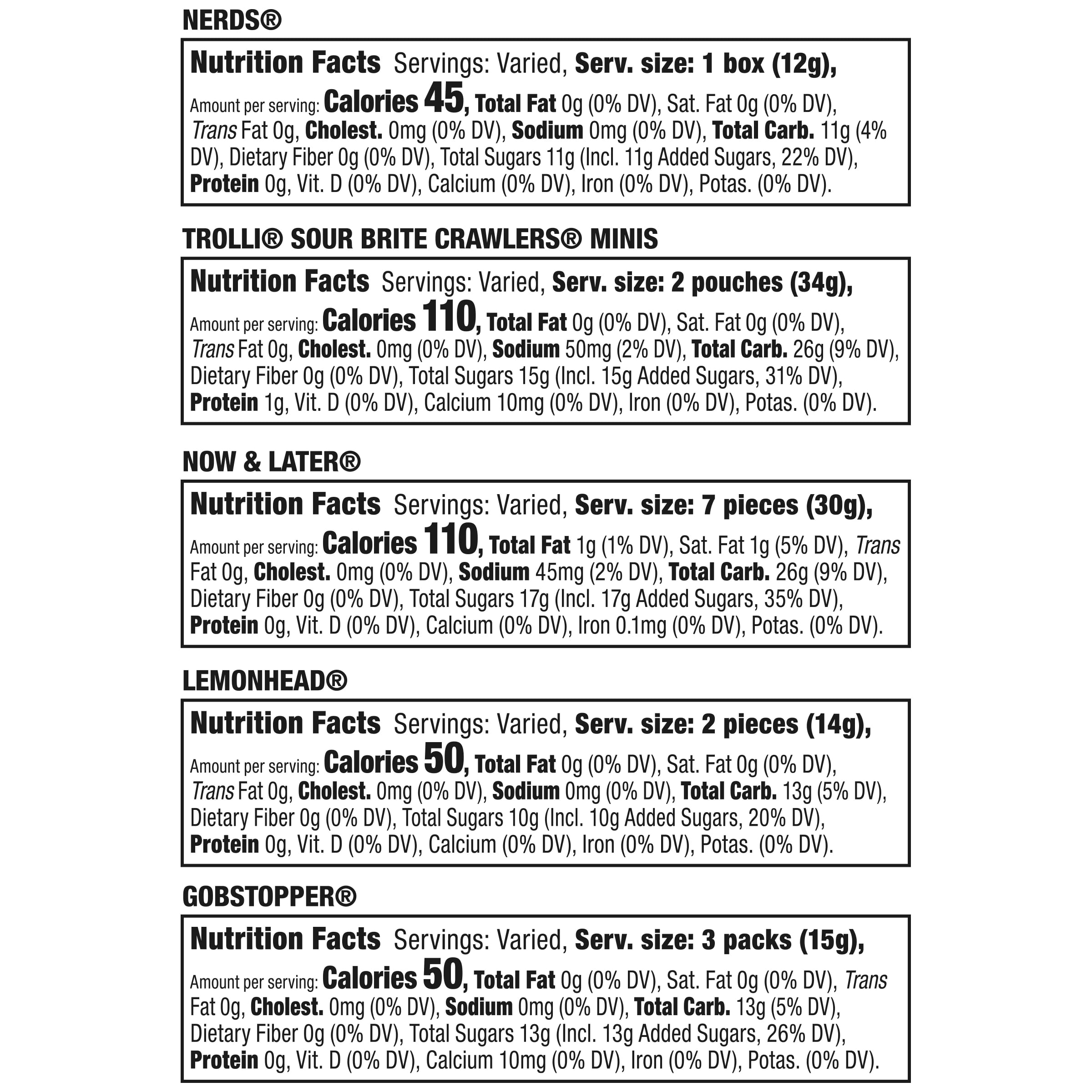 Nerds Classic Fun Halloween Trick-or-Treat Variety Bag, Trolli, Now and Later, Lemonhead, Gobstopper, and NERDS Original, 200 Pieces, 54 Ounces
