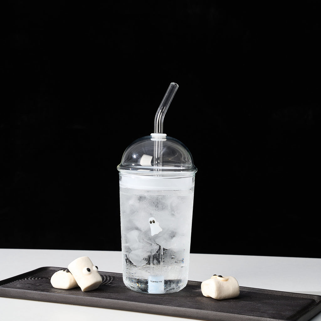 Way To Celebrate 16 oz Ghost Icon Clear Glass Sipper with Lid and Straw
