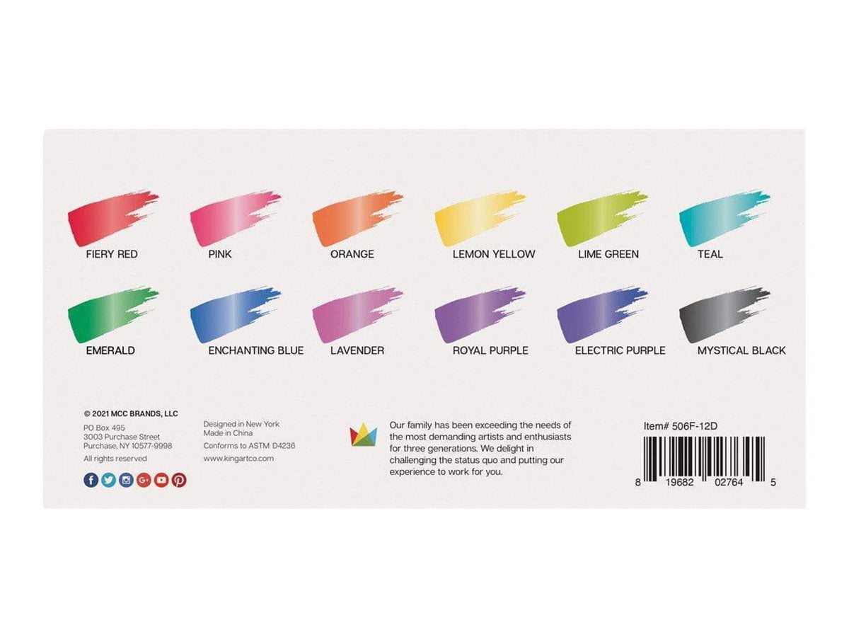 Kingart Studio Acrylic Craft Paint, 60ml (2oz) Bottle, Set of 12 Metallic Colors