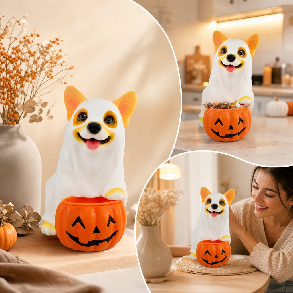 Diceymbol Halloween Pumpkin Snack Bowl Stand Collapsible Broomstick Candy Tray for Cupcakes & Desserts, Resin Serving Platter with Ceramic Pumpkin Bowls