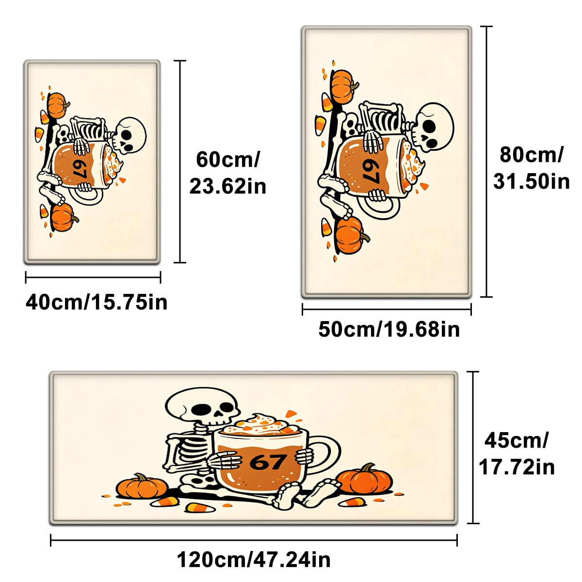 CCTFS Halloween Skeletons Holding Hot Drinks Household 1Pc Flannel Mat and Kitchen Rugs,Soft Non-slip for Bedroom Entryway