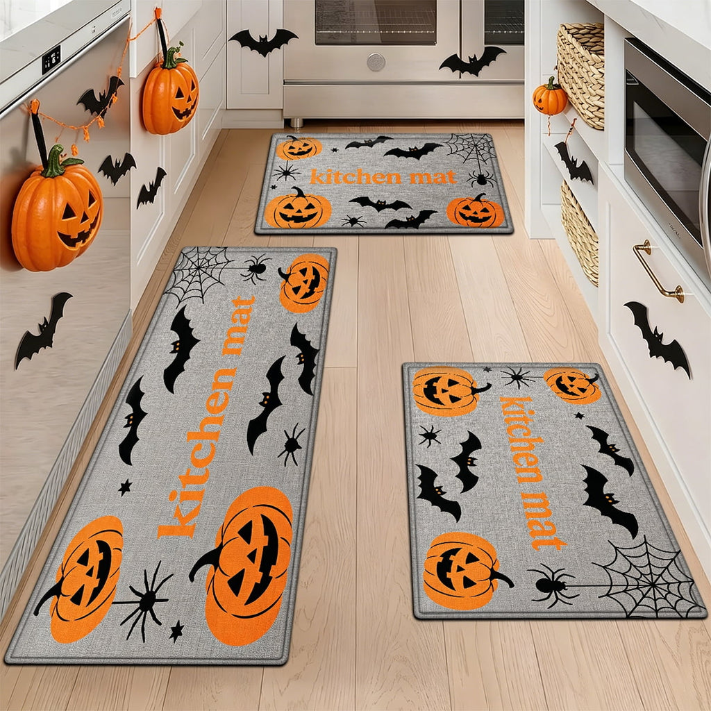 YIMEIS Halloween Pumpkin Lanterns 3Pcs Flannel Mat and Kitchen Rugs Set,Soft Non-slip,Perfect for Home Bathroom