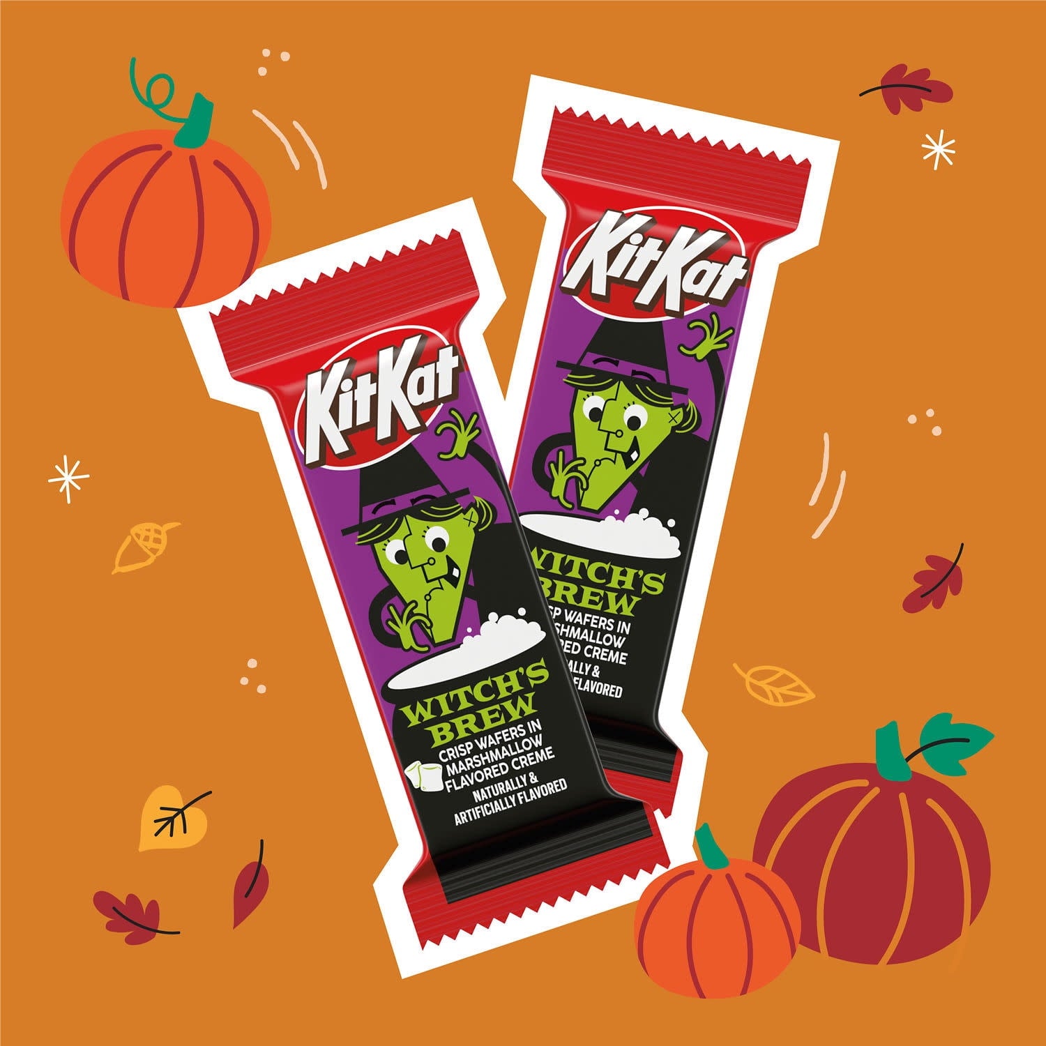 Kit Kat Witch's Brew Marshmallow Flavored Creme Wafer Snack Size, Halloween Candy Bag, 9.8 oz