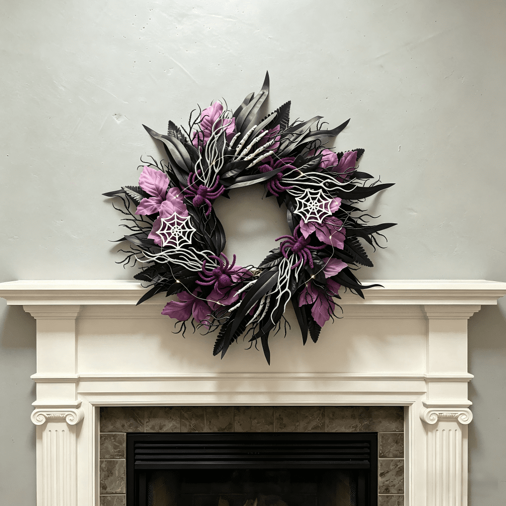 Myecovie Halloween Wreaths for Front Door Halloween Indoor Decoration 21.6" Halloween Black Wreaths for Windows Wall Decor
