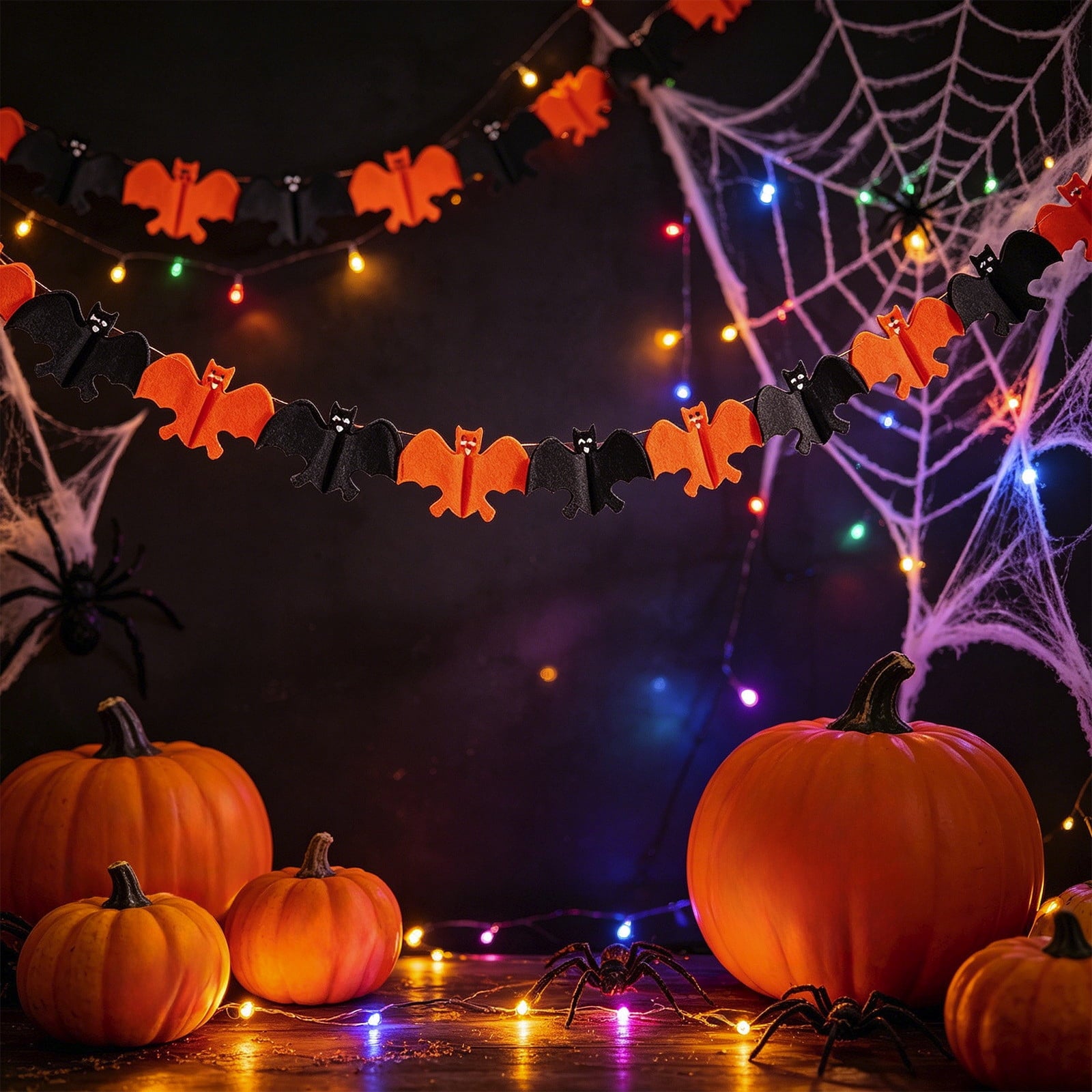 Halloween Paper Banner Decorations, 9.8Ft Orange Black Spider Bunting Garland Banners Decor for Wall Home Indoor Outdoor Birthday Party Supplies