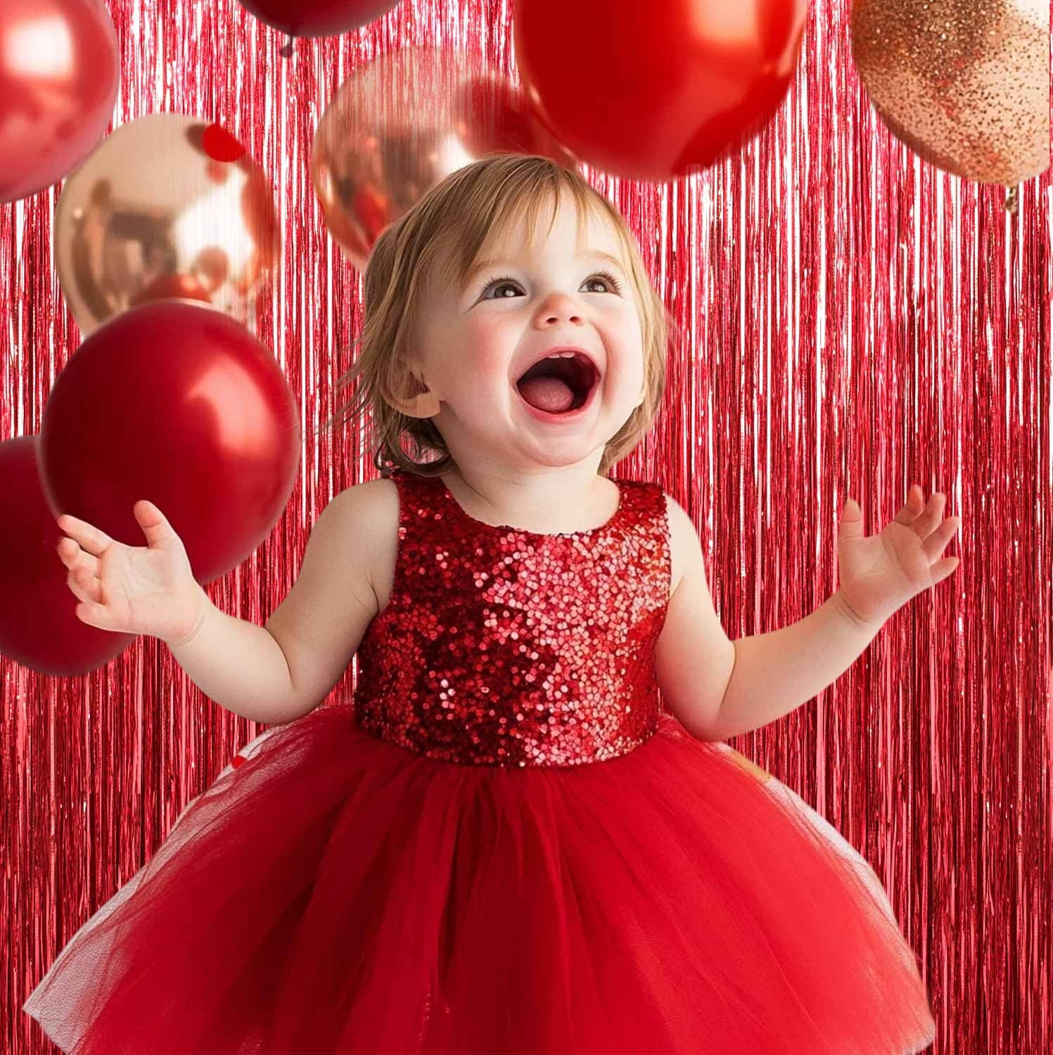 Sm:)e 2-Pack Light Bright Silver Foil Fringe Curtains for Events - Birthday, Wedding, Graduation, Christmas, Baby Shower, various festivals Decor Photo Booth Fun!