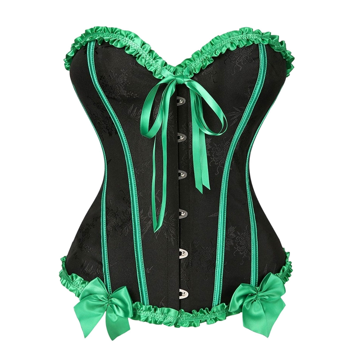 JOANKDMI Women's Chic Gothic Steampunk Corset Top with Ribbon Tie and Ruffle Trim Elegant Bustier for Pirate Roleplay and Vampire Halloween Dress Up Outfit
