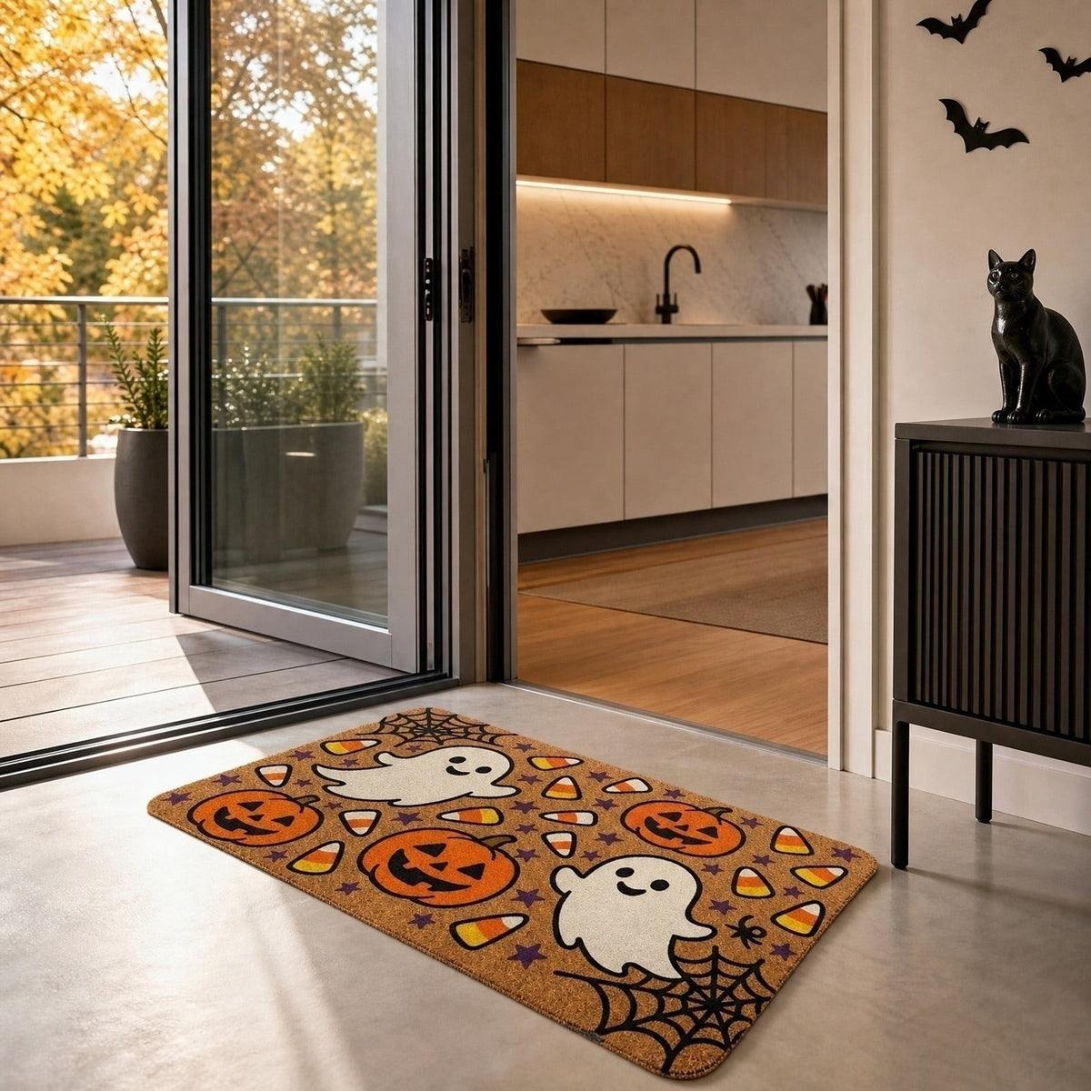 Halloween Coir Doormat 12.6x7.87in, Classic Print, Strong Dirt Removal, Non-slip Base, Washable Floor Mat for Entryway Patio Indoor Outdoor Use