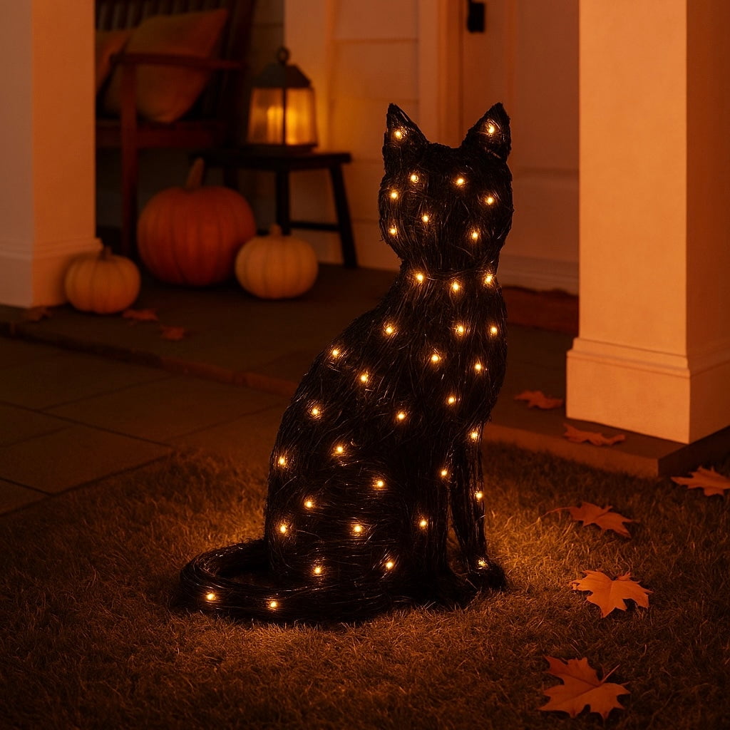 RAZ Imports 33" Rattan Light-Up Warm White LED Back Cat Halloween Decoration - Indoor or Outdoor Use