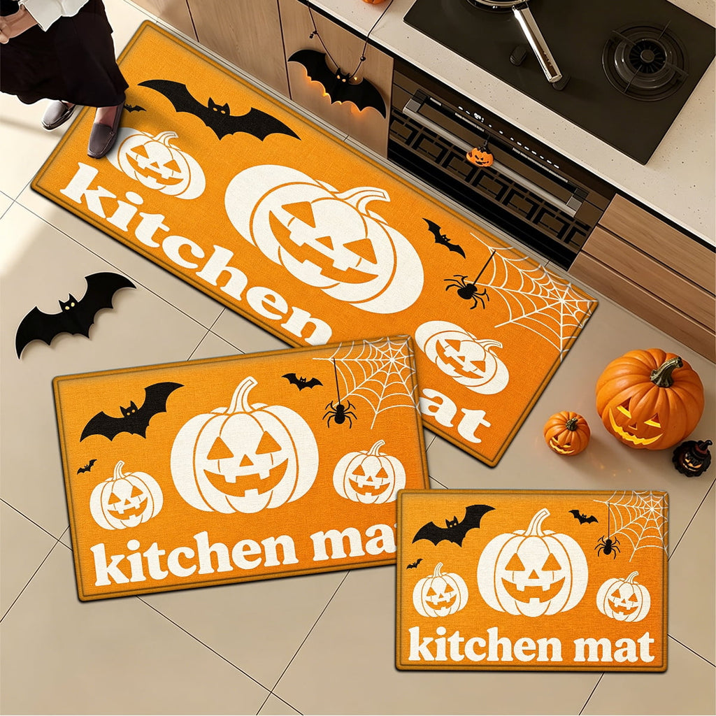 YIMEIS Halloween White Pumpkin Multi-purpose 3-Piece Flannel Mat and Kitchen Rugs,Soft Non-slip for Home Bedroom Bathroom