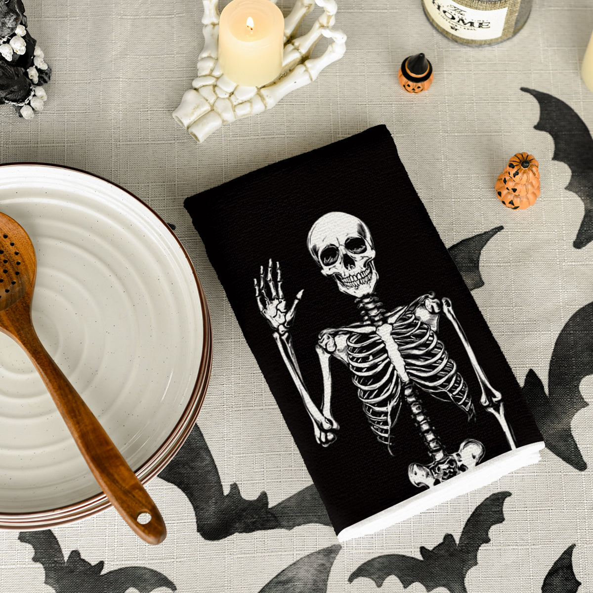 Sm:)e Spooky Pumpkin Ghost Boo Bat Halloween Kitchen Dish Towels 2 Set 18 x 26 inch