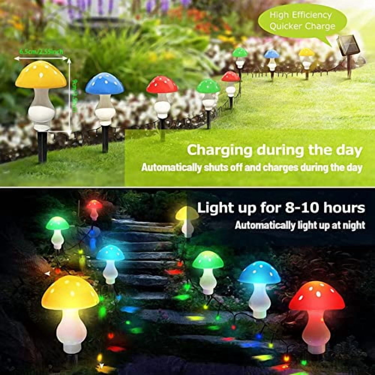 Upgraded Outdoor Solar Garden Lights,8 Pack LED Mushroom Outdoor 8 Modes Waterproof Solar Powered Landscape Cute Fairy String Light for Yard Patio Outside Decor（Multicolor）