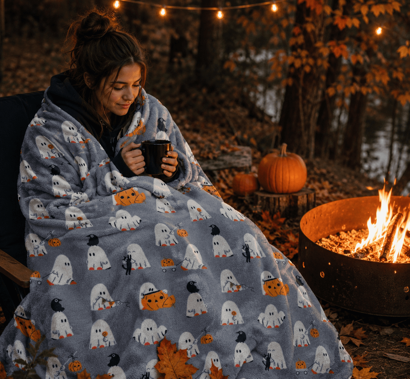 Serafina Home Halloween Throw Blanket: Fuzzy Boo! Jack O'Lantern Spider Webs Skull and Black Cats Print on Velvet Fleece for Sofa Bed Couch Chair Dorm