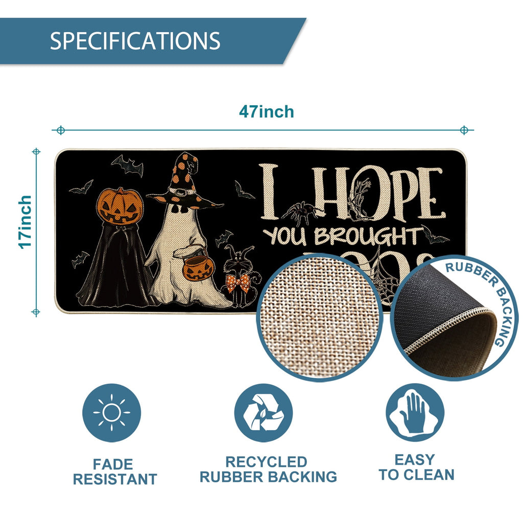 Sm:)e Polka Dot Black Cat, Jack-O'-Lantern, Ghost Halloween Welcome Doormat, 17x29 Inch