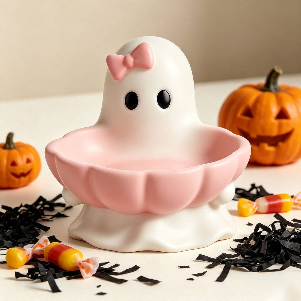 Diceymbol Halloween Pumpkin Snack Bowl Stand Collapsible Broomstick Candy Tray for Cupcakes & Desserts, Resin Serving Platter with Ceramic Pumpkin Bowls