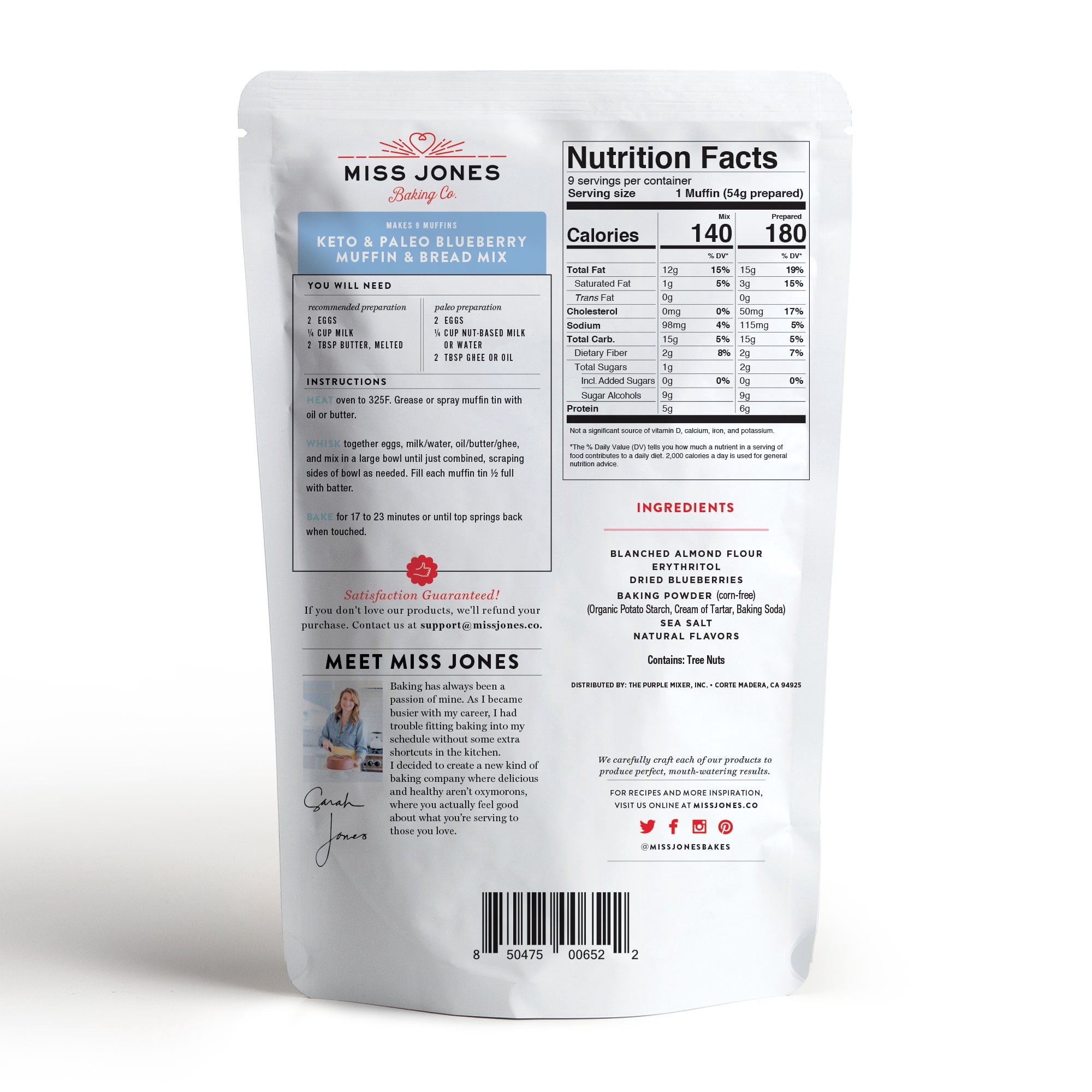 Miss Jones Baking Co. Keto & Paleo Not Cornbread Bread & Muffin Mix, Gluten Free, 7.4 Oz