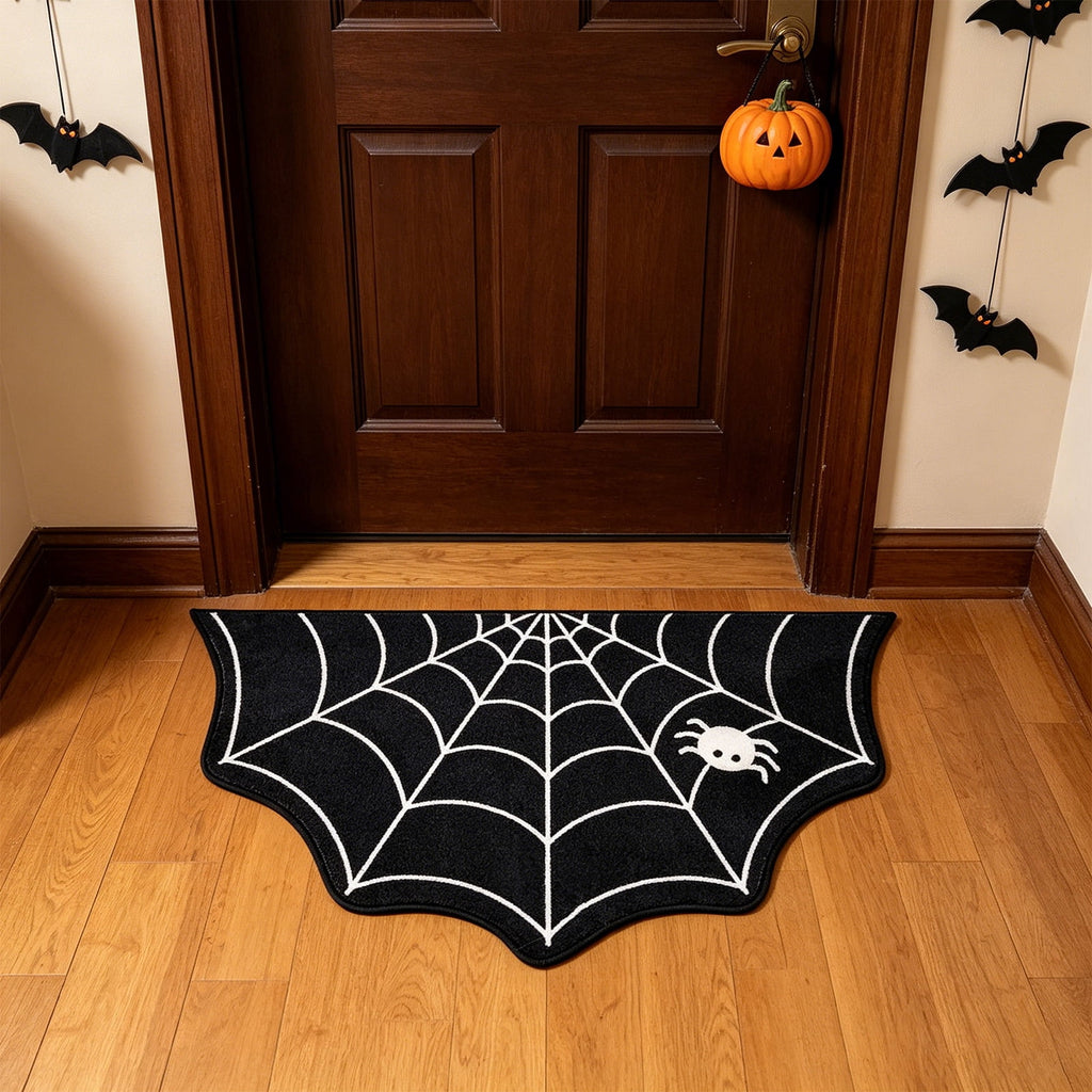 Orangide Halloween Spiderweb Doormat Irregular Black Non Slide Entrance Mat Spooky Decor for Front Door Porch Indoor Outdoor Goth Rug Halloween Decorations