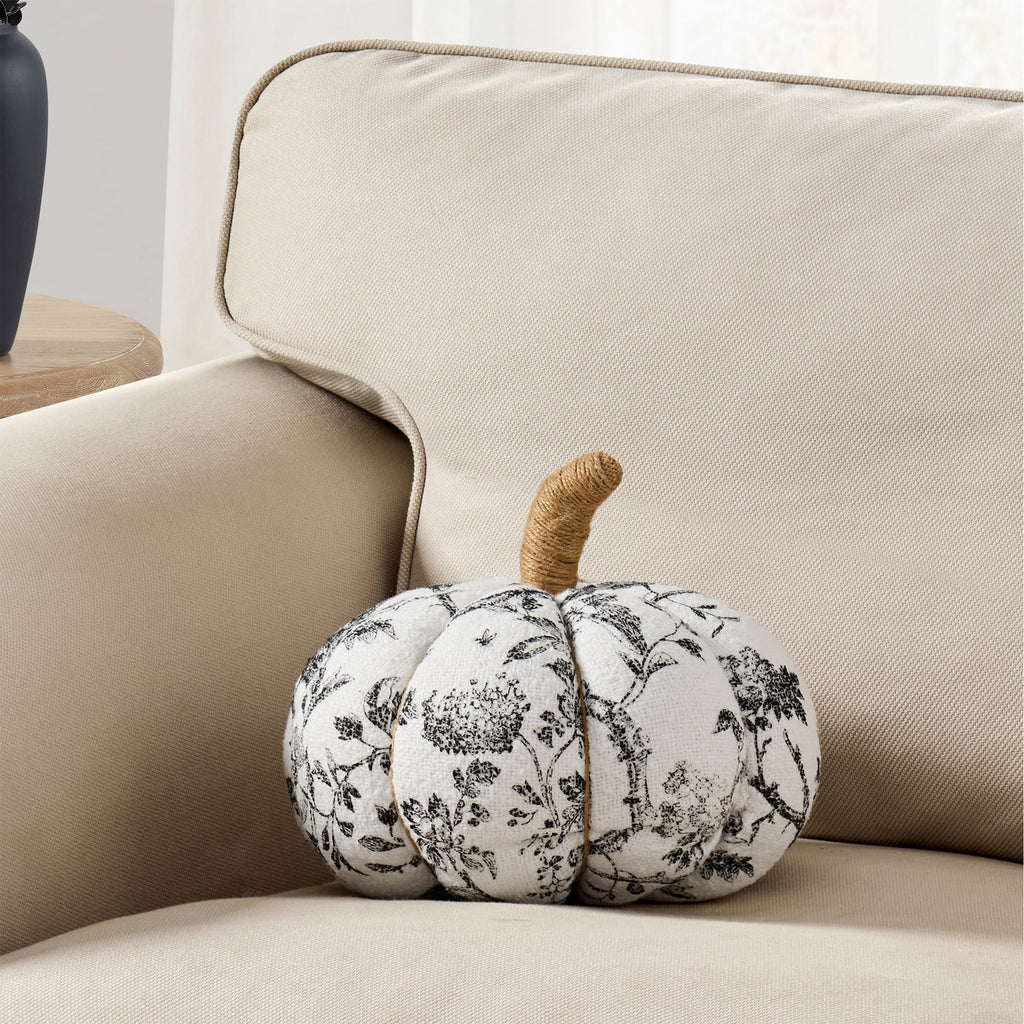 My Texas House Halloween Raven Toile Pumpkin Decorative Pillow, Ivory and Black, 6" x 10"