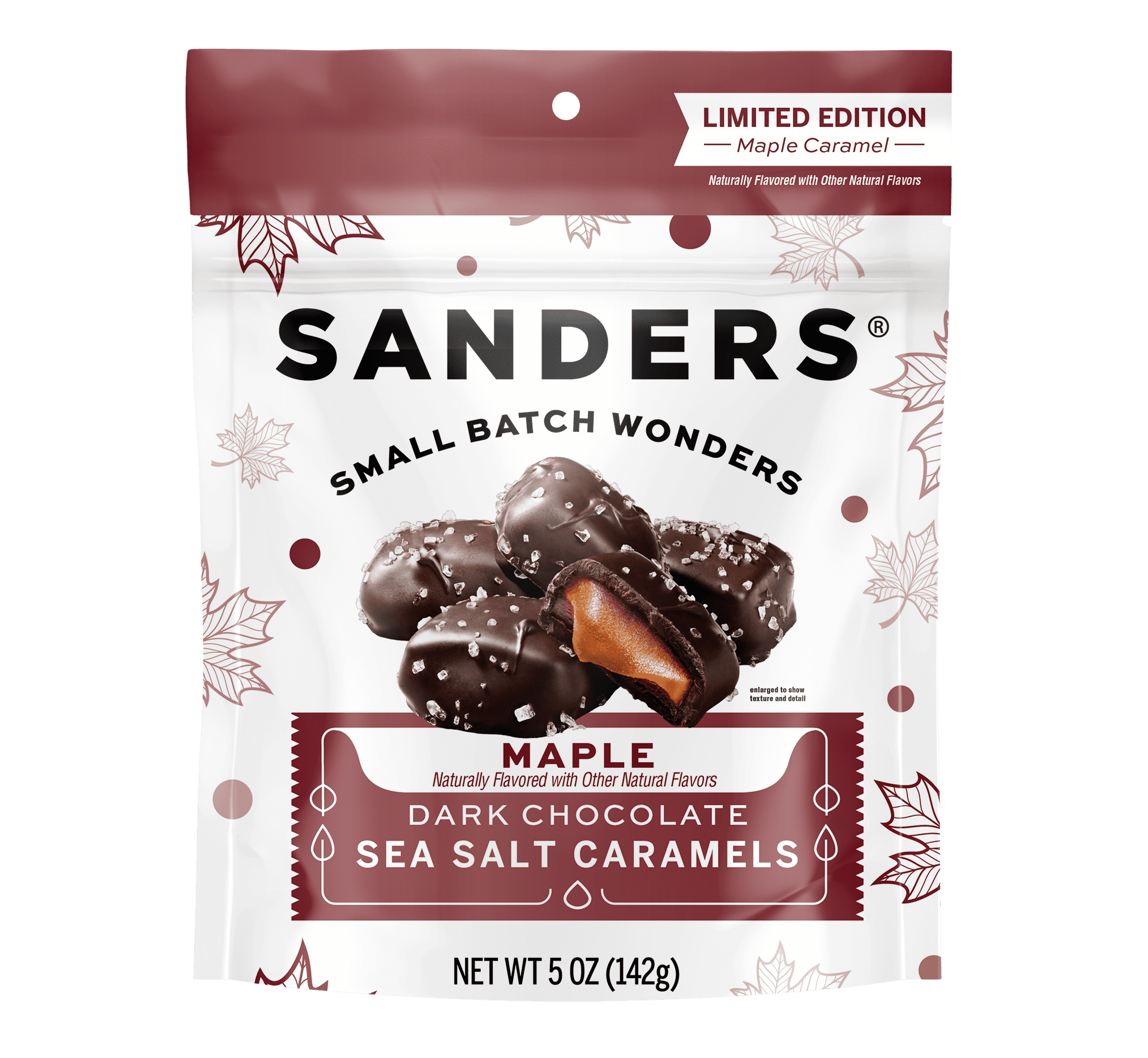 Sanders Dark Chocolate Covered Maple Flavored Sea Salt Caramels, 5 oz Bag
