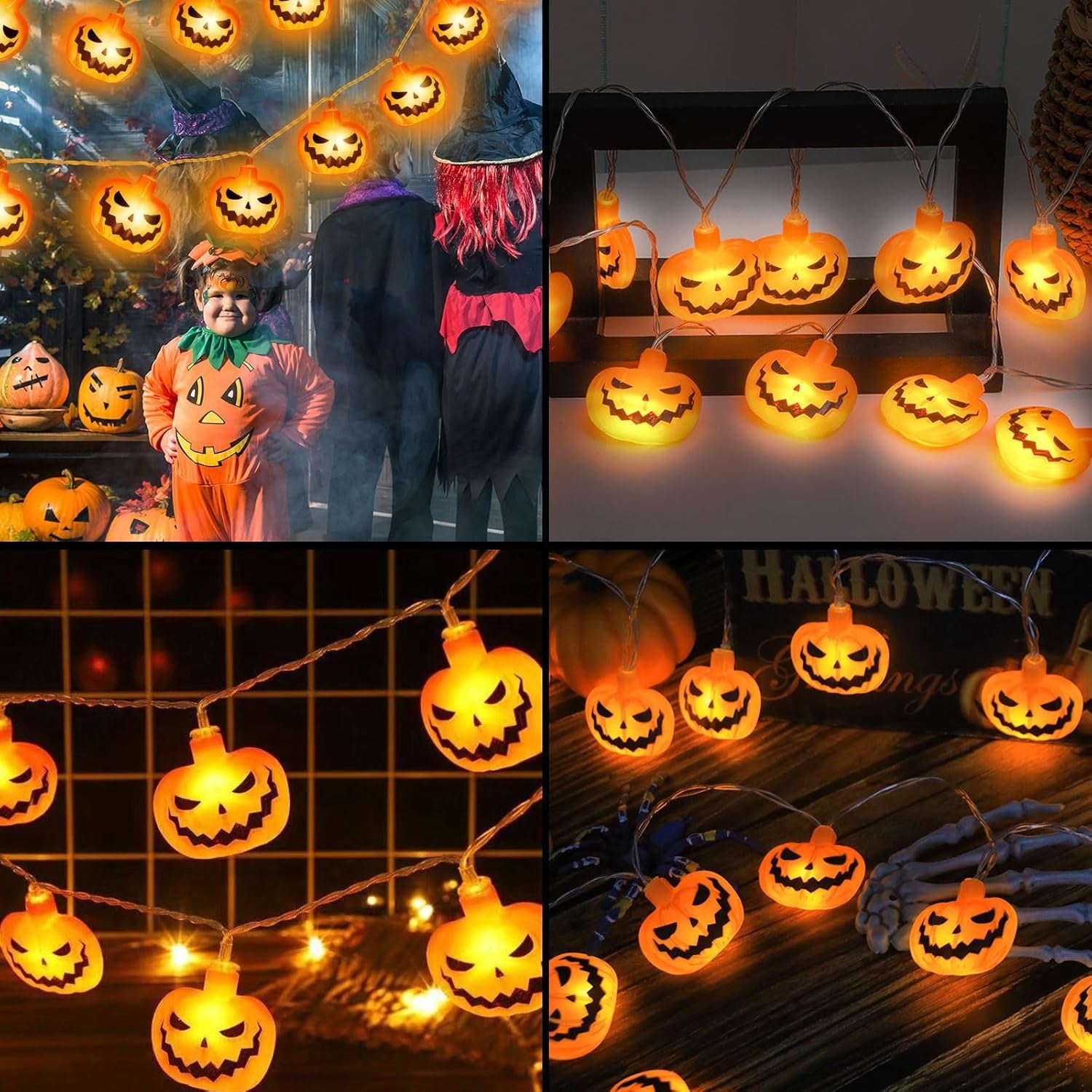Qoosea Halloween Pumpkin String Lights, 20 LED 10.5ft 8 Modes Waterproof Orange Halloween Decorations Outdoor Indoor Bedroom Camper Party Decor