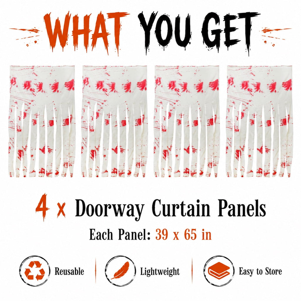 Halloween Doorway Curtain Haunted House Decoration Door Window Curtain with Bloody Prints Bloody Creepy Cloth for Halloween Party Supplies 65 x 39 Inch White 4 Pcs