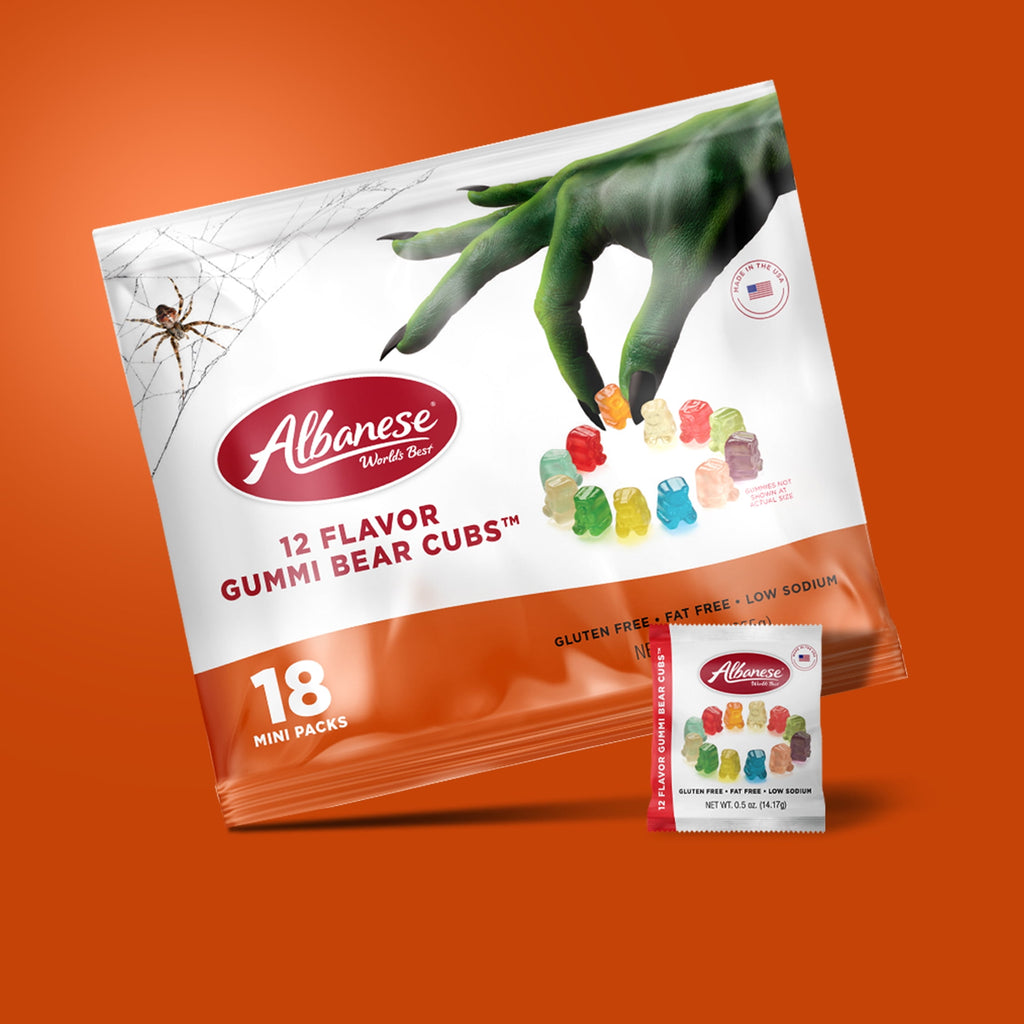 Albanese Halloween World's Best 12 Flavor Gummi Bear Cubs, 9 oz,18 Mini Packs, Gluten Free