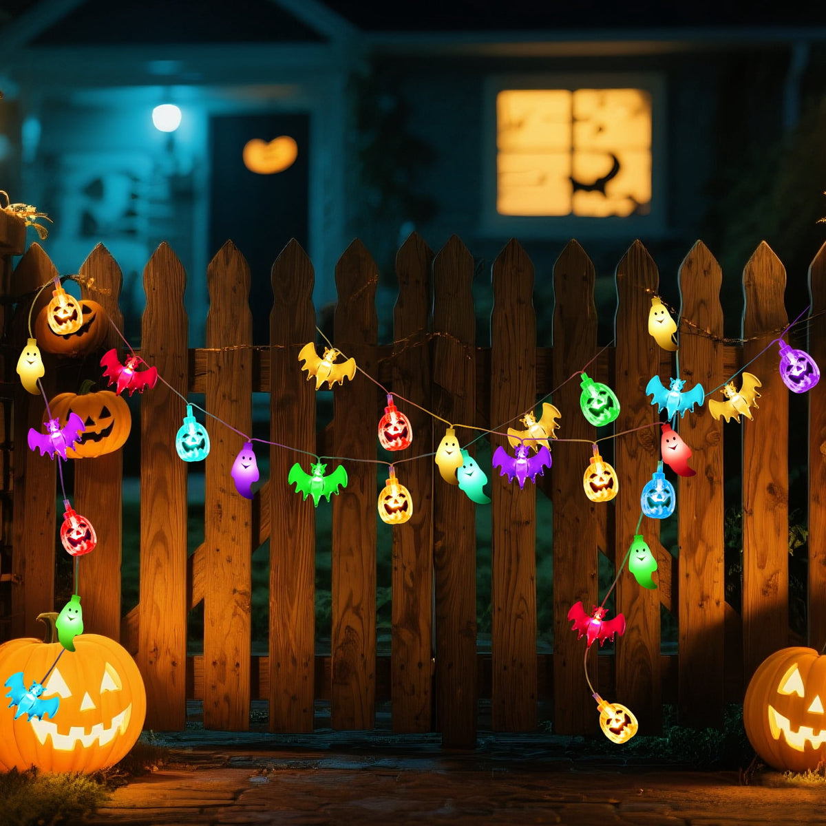 Qoosea Halloween Pumpkin String Lights, 20 LED 10.5ft 8 Modes Waterproof Orange Halloween Decorations Outdoor Indoor Bedroom Camper Party Decor