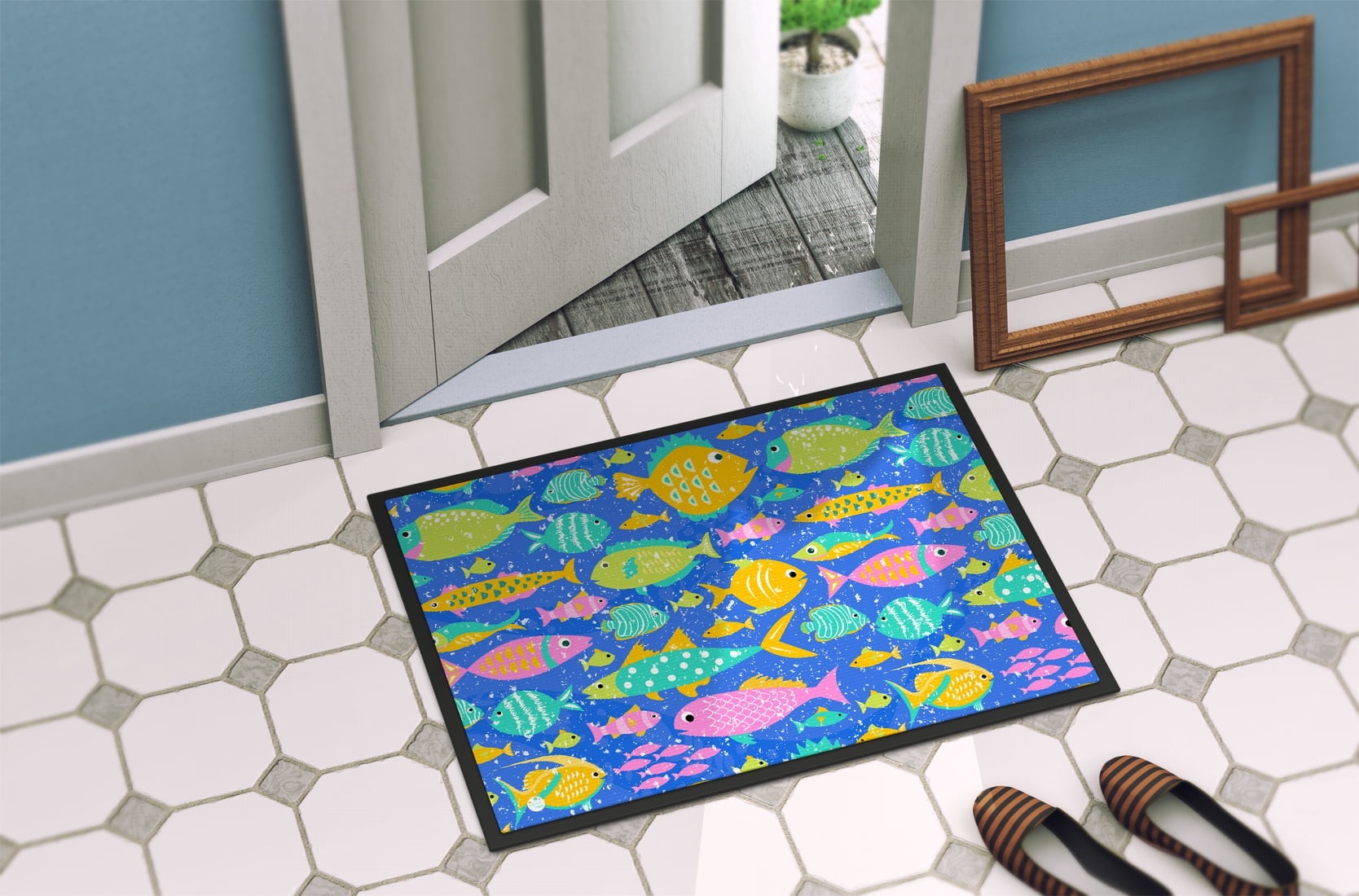 Carolines Treasures VHA3034MAT Little Colorful Fishes Door Mat Indoor Rug or Outdoor Welcome Mat 18x27 Doormat 27"L x