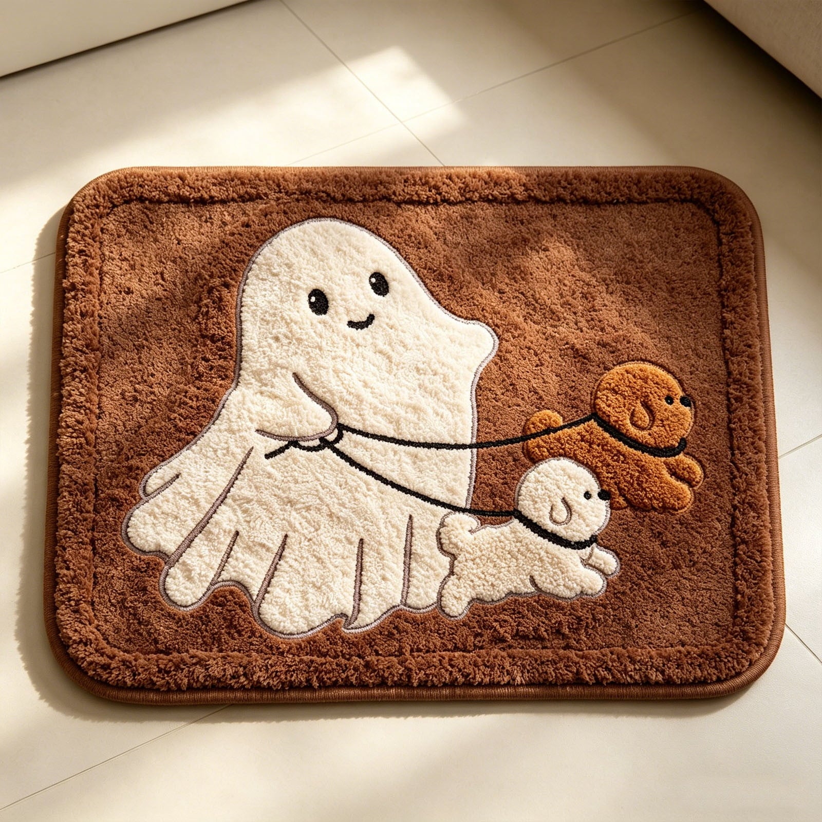 BZPIZ Halloween Door Mat for Front Door, 15.75"×23.62" Cute Ghost with Dogs Doormat Outside Entrance, Ghost Fall Decor for Porch and Entryway, Indoor & Outdoor Use
