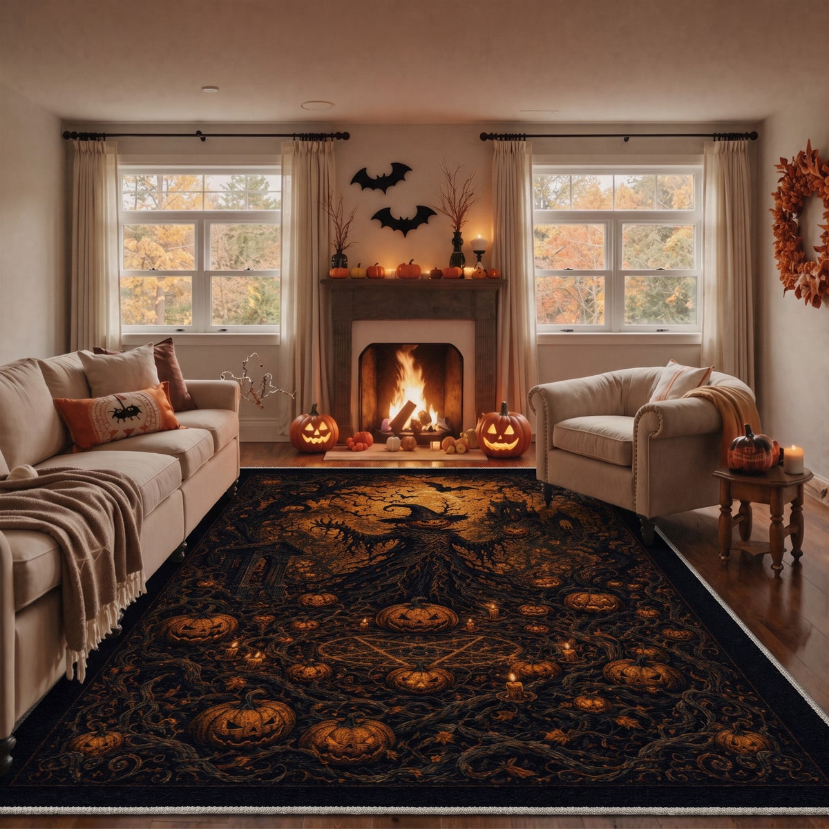 GENIMO 2'x3' Halloween Doormat, Washable Non Slip Soft Farmhouse Pumpkin Outdoor Door Mat for Front Door Covered Porch Patio Entryway, Smoky Amber