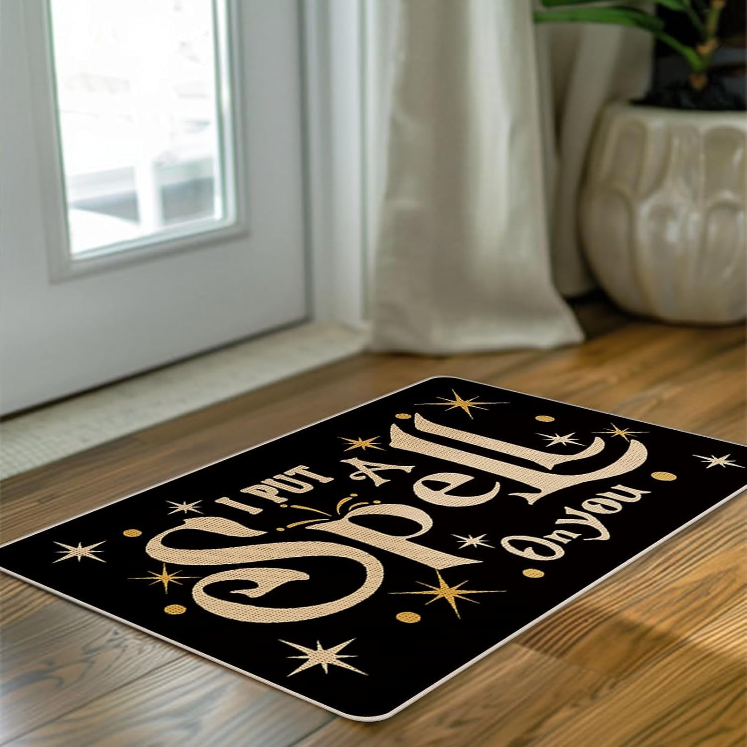 I Put a Spell on You Welcome Front Door Mat, Magical Hocus Pocus Decorative Doormat Non-Slip Floor Entryway Rug, Funny Black Halloween Low Profile Indoor Outdoor Home Kitchen Decor 17x29 Inches