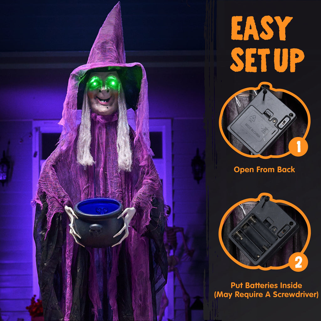 Joyfy 62"Halloween Standing Hunchback Witch with Light, Animatronics Large Halloween Decorations Outdoor, Radar Motion Activated with Creepy Sound & Eyes and Moving Head for Yard Garden Haunted Hous