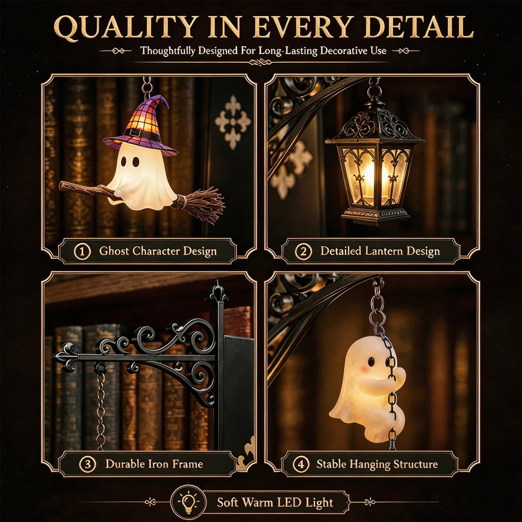 Halloween Ghost Library Lantern Decorative Bookshelf Lighting, Reading Book Shelf Lights for Study Reading Corner Home Library Gift for Book Lovers Bookworms