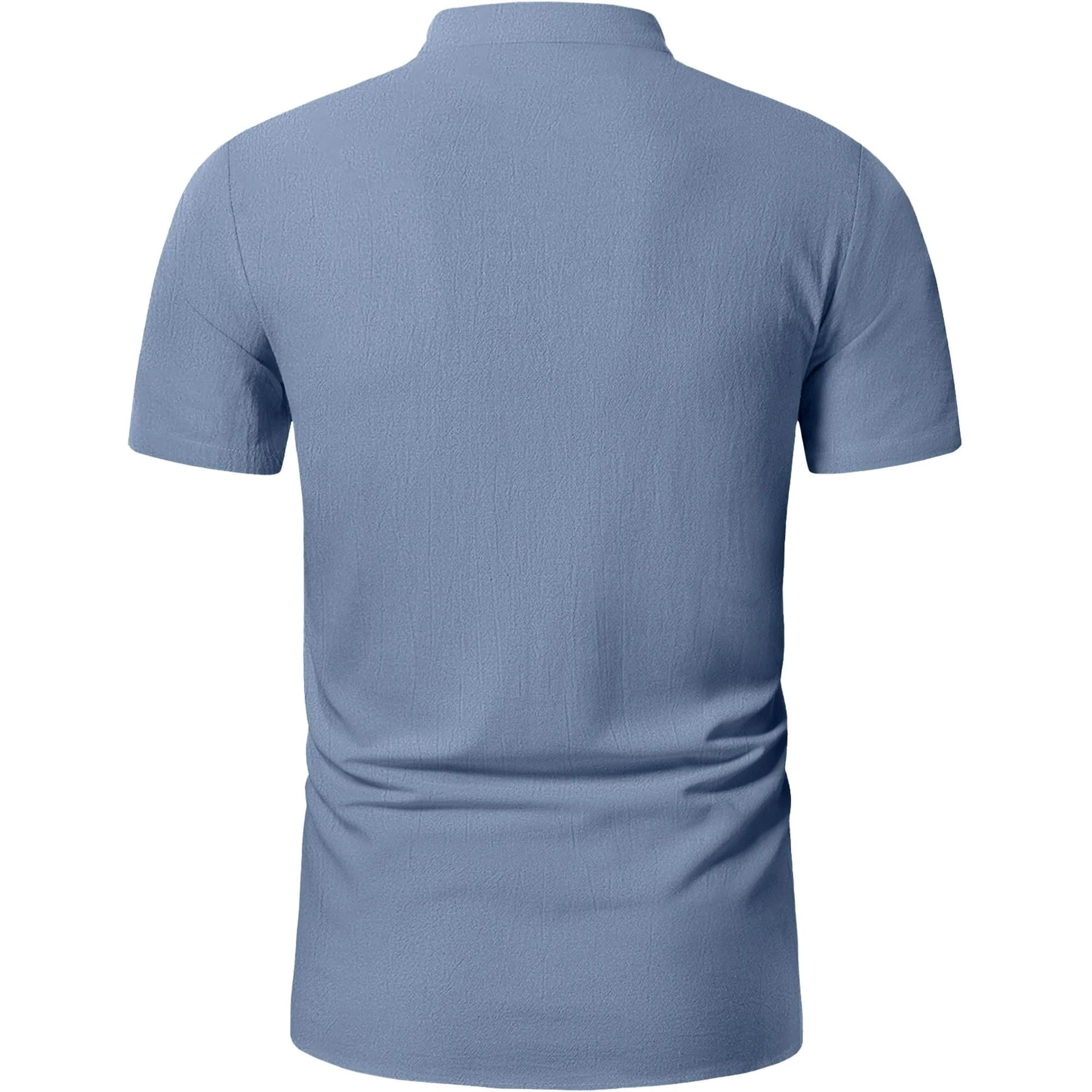 HAOMEILI Men's Cotton Linen Lace-Up V-Neck Short Sleeve Shirt