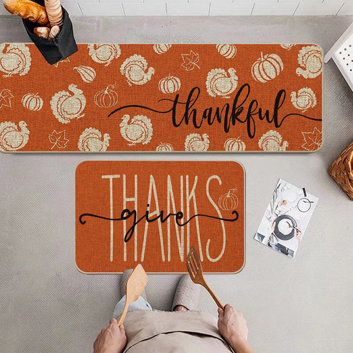 Zhourta Halloween Fall Plaid Outdoor Rug Orange Plaid Outdoor Rug Cotton Hand Woven Check Rug Layered Doormats for Front Door Front Porch Farmhouses Entryway Patio 15.7x23.6 Inch