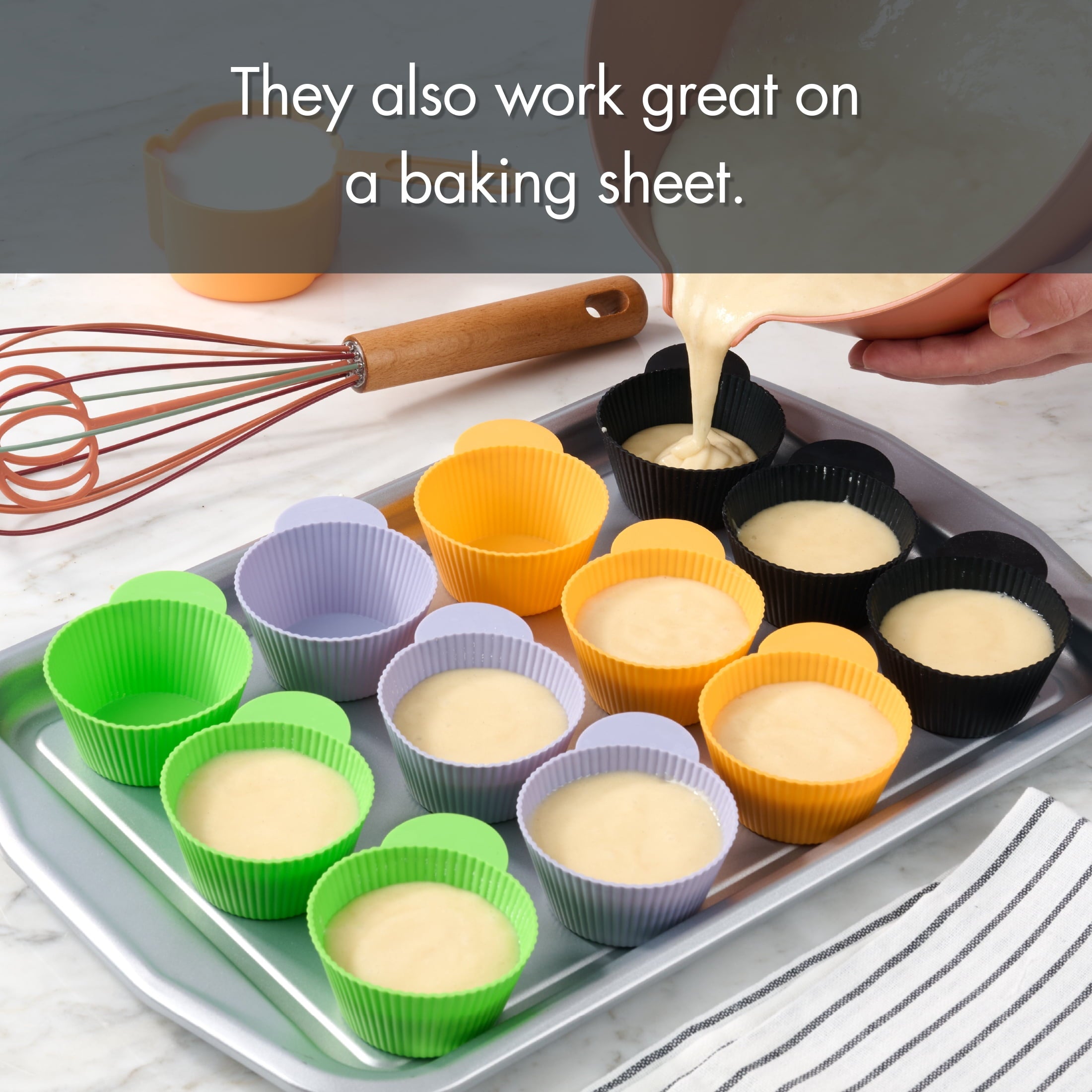 Way To Celebrate 24 Pack Silicone Cupcake Liners, Orange, Green, Purple and Black