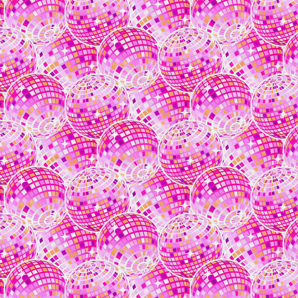Half Yard 100% Cotton Disco Ball, Pink, 42" Wide for Sewing & Crafting by Fabric Editions