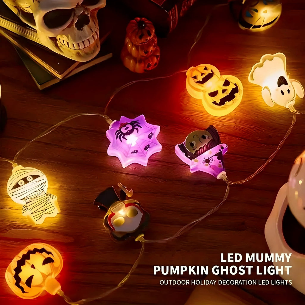 PMMIPNW Halloween LED Fairy String Lights 20LED - Spooky Pumpkin, Witch, Mummy & Cat, 8 Modes with Timer, Designs for Party Decor, Battery Operated Halloween Decorations