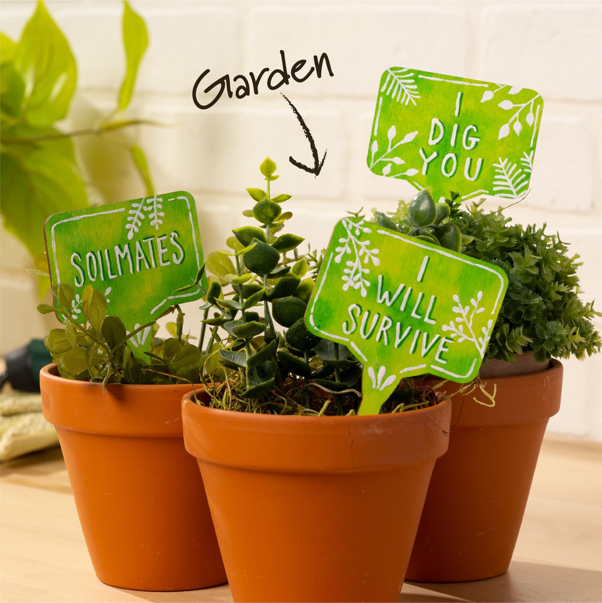 Plaid Decorative Wood Surfaces Plant Pokes, 12 Pieces - Customizable Garden Stakes