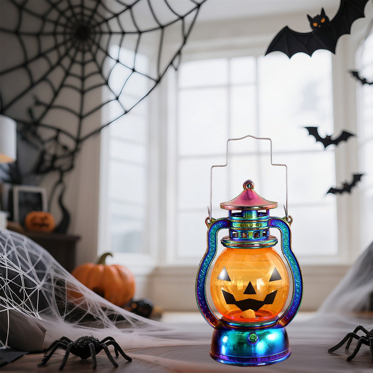 Black Halloween Mini LED Lantern Table Centerpiece 5.1 Inch for Indoor Decor, 2 Inch, 5 cm