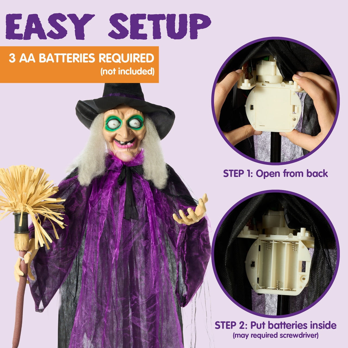 Joyfy 62"Halloween Standing Hunchback Witch with Light, Animatronics Large Halloween Decorations Outdoor, Radar Motion Activated with Creepy Sound & Eyes and Moving Head for Yard Garden Haunted Hous