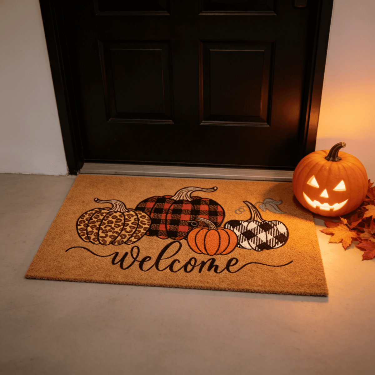Halloween Pumpkin Welcome Door Mat, Funny Durable Non Slip Decorative Rugs for Bathroom Bedroom Kitchen Front Door